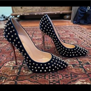 Christian Louboutin BILLY Studded Velvet Metallic Heel Pumps Shoes $1495.